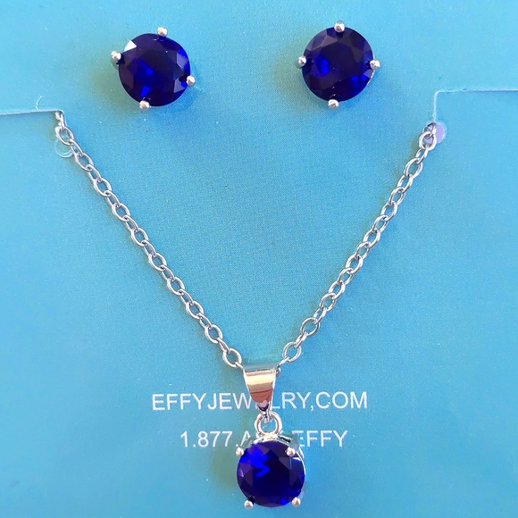 NWT. 925 Sterling Silver Necklace Set Studded with Ceylon Sapphire Stones. - Picture 1 of 4